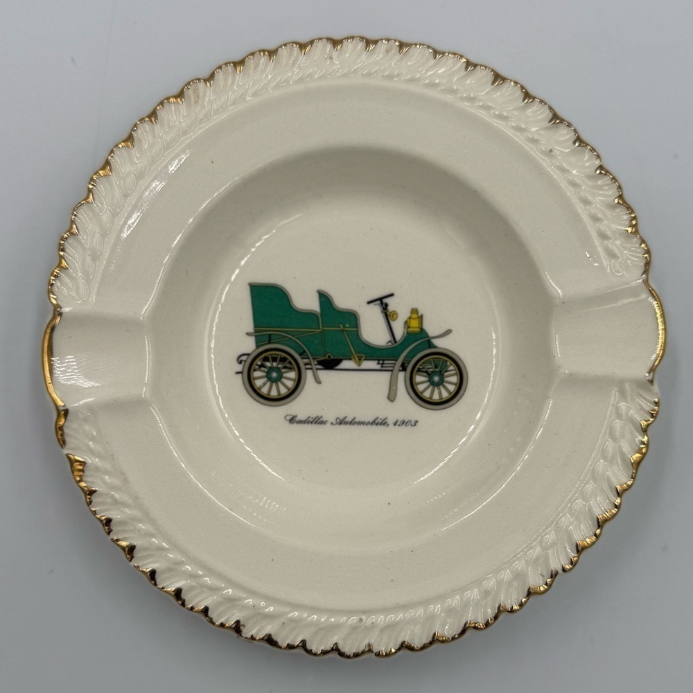 Vintage Harker Pottery Co Ashtray Featuring 1903 Cadillac Automobile